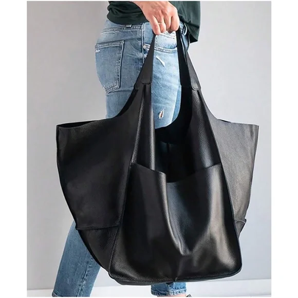 Luxe Vegan Leather Minimalist Oversized Tote Bag - Picture 1 of 12